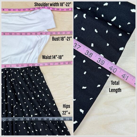 Vintage 1970s Black and White Off The Shoulder Fit and Flare Midi Dress - Picture 7 of 8